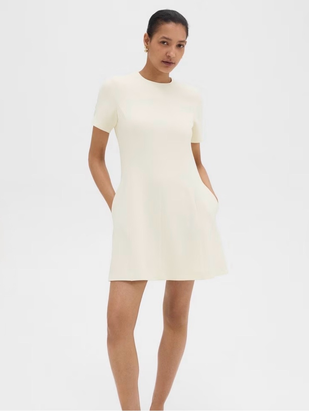 Theory Cream Short-Sleeve A-Line Mini Dress
